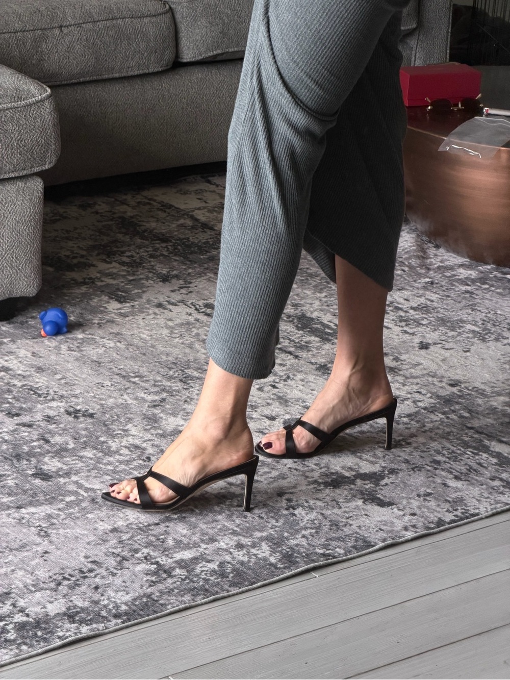 Stuart Weitzman Black Strappy Mid-Heel Slide mules -